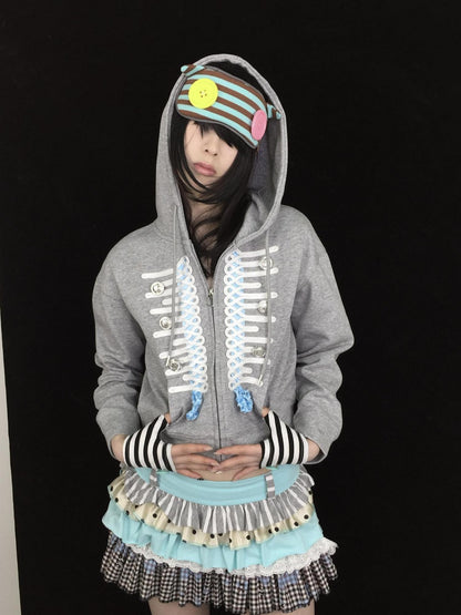Ttsunami Gray Embroidered Frog Button Court Style Striped Women&