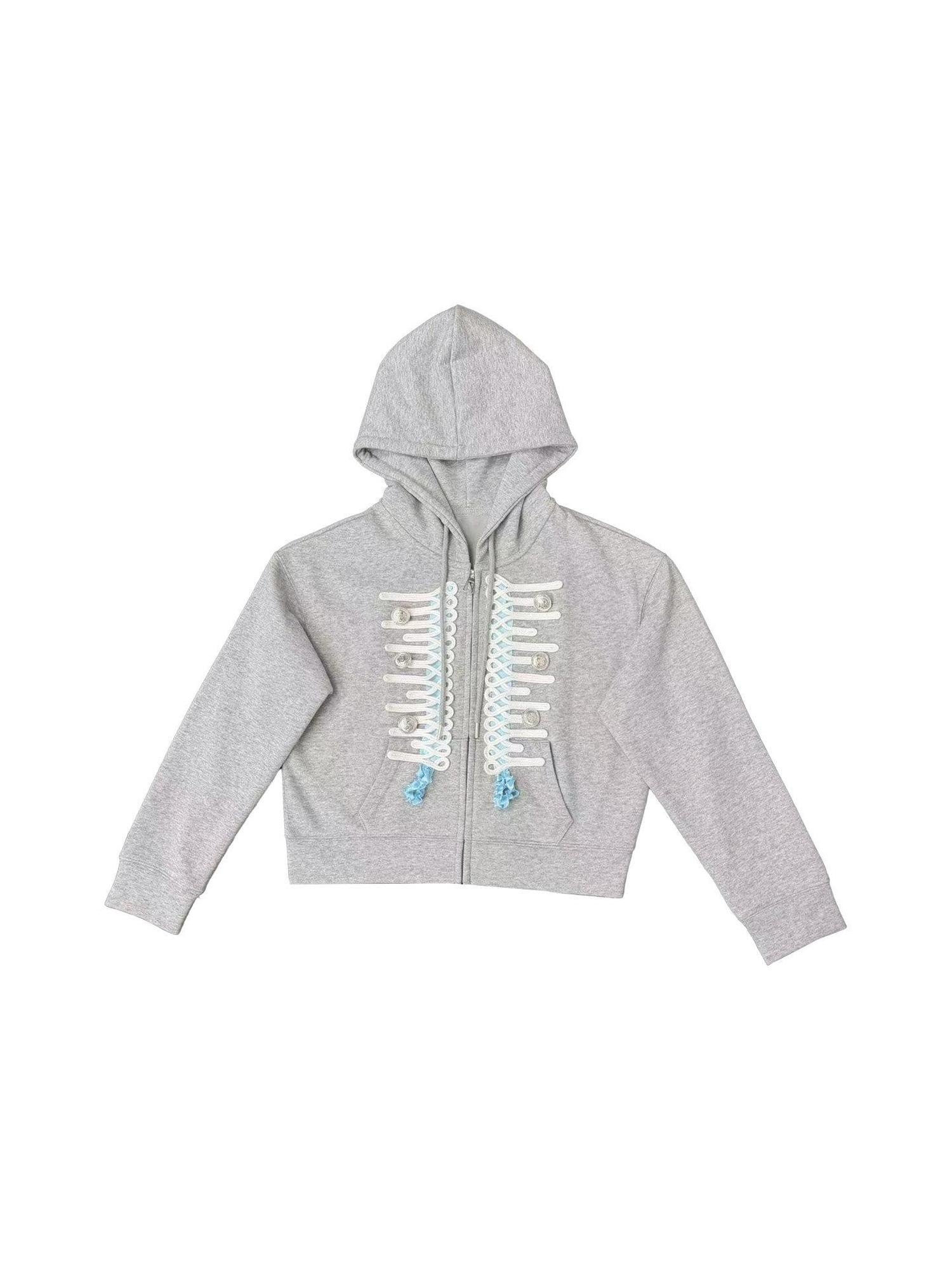 Ttsunami Gray Embroidered Frog Button Court Style Striped Women&