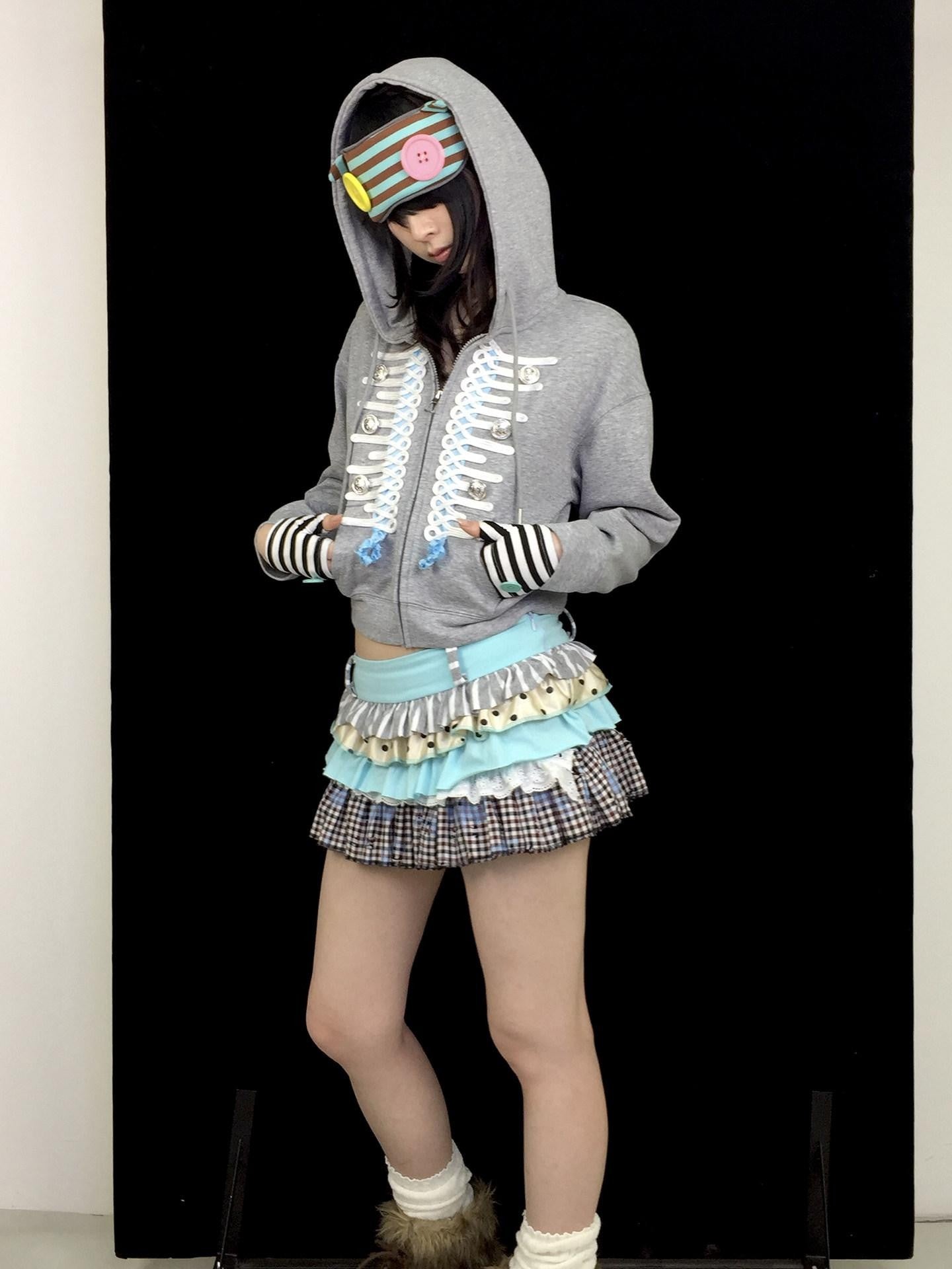 Ttsunami Gray Embroidered Frog Button Court Style Striped Women&