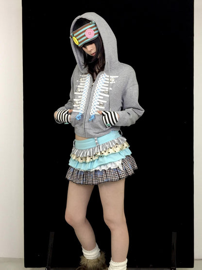 Ttsunami Gray Embroidered Frog Button Court Style Striped Women&