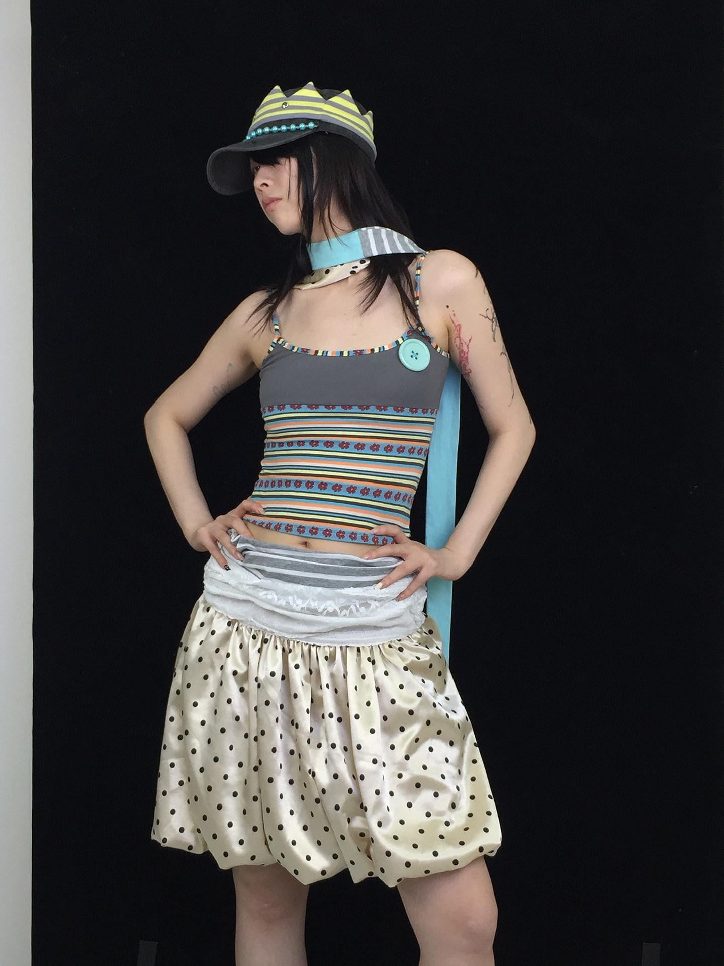 Ttsunami Gray Striped Vintage Button Backless U Neck Slim Fit Women&
