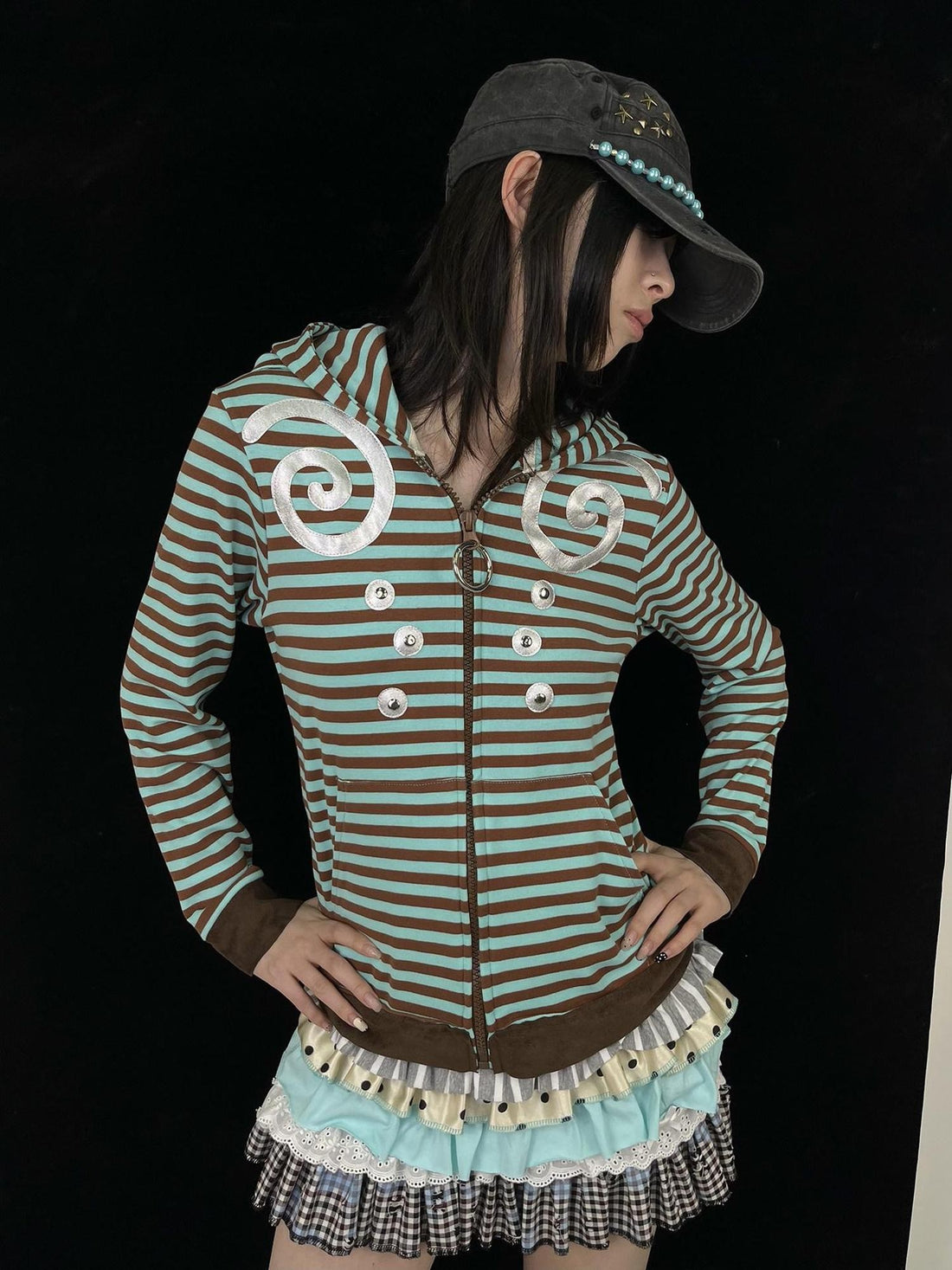 Ttsunami Light Blue Swirl Striped Studded Silver Dot Women&