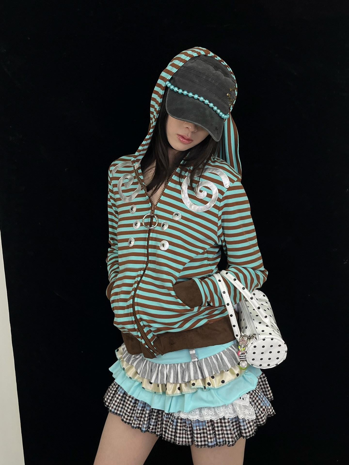 Ttsunami Light Blue Swirl Striped Studded Silver Dot Women&