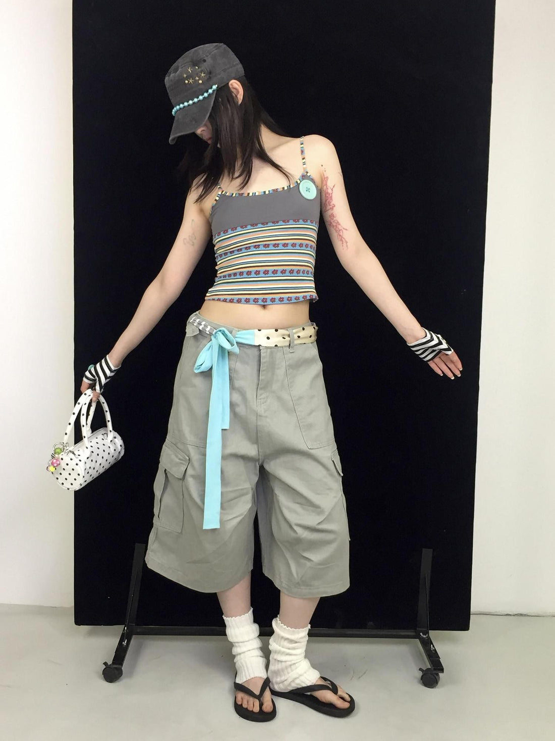 Ttsunami Light Gray Large Pocket Drawstring Street Women&