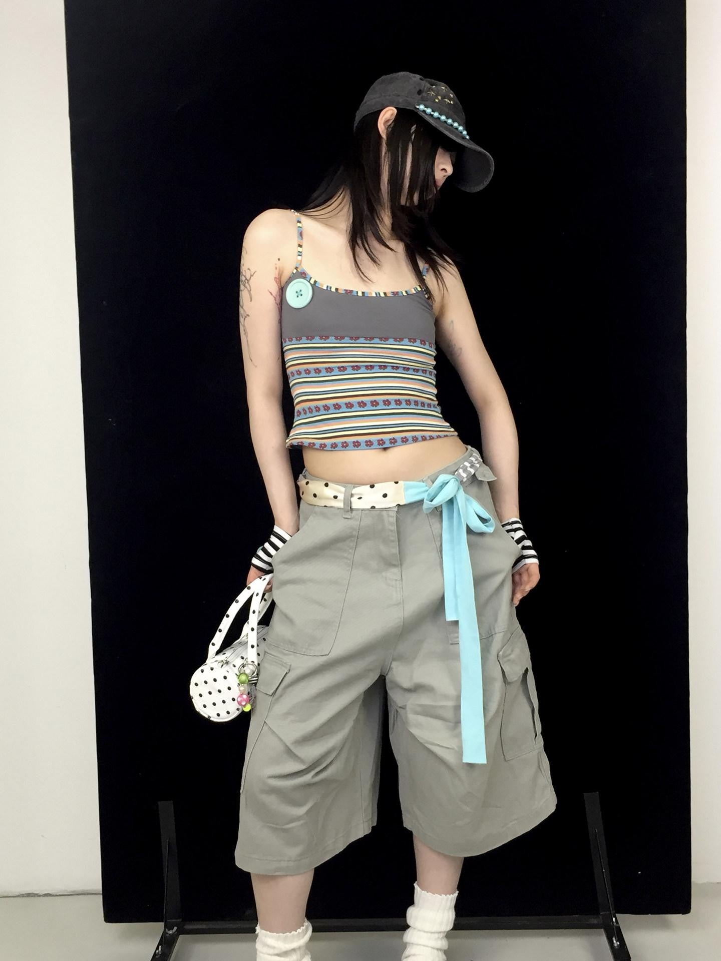 Ttsunami Light Gray Large Pocket Drawstring Street Women&
