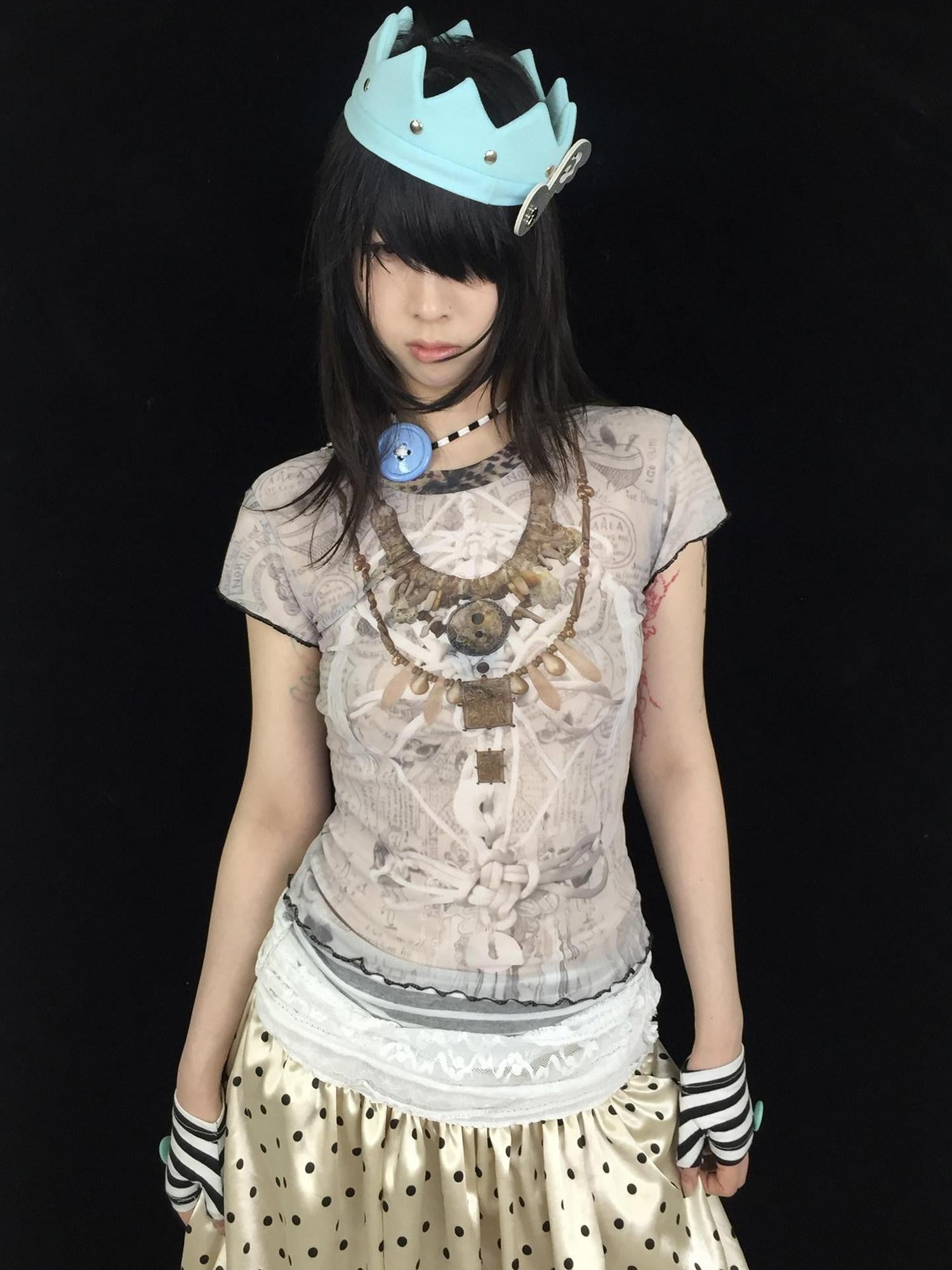 Ttsunami Light Grey Ethnic Print Layered Necklace Women&