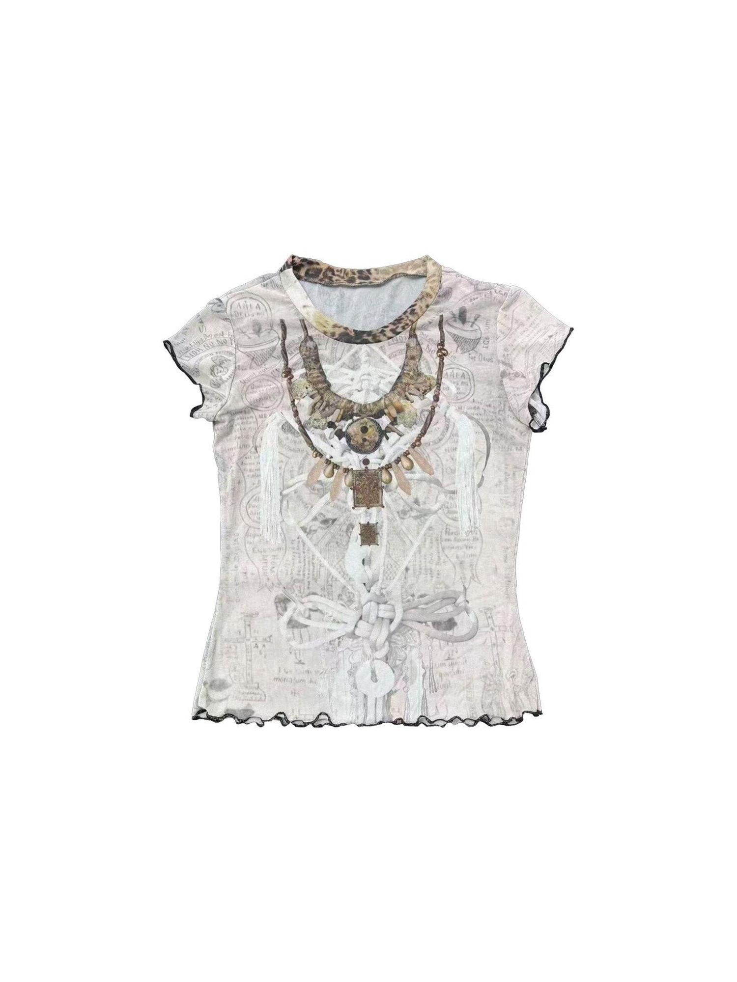 Ttsunami Light Grey Ethnic Print Layered Necklace Women&