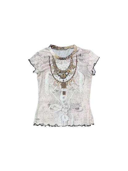 Ttsunami Light Grey Ethnic Print Layered Necklace Women&