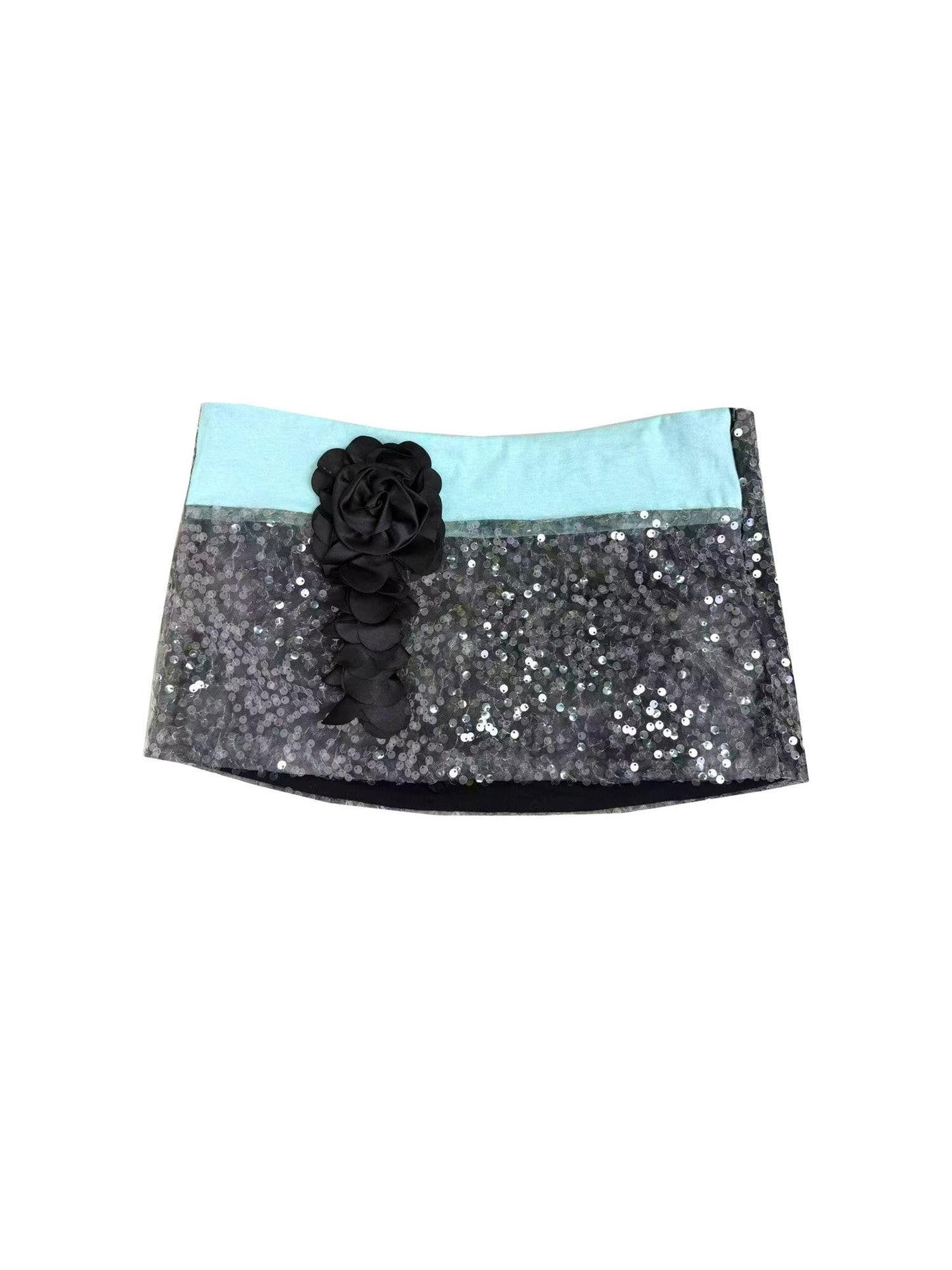 Ttsunami Mint Green Black Sequin Patchwork Layered Floral Women&