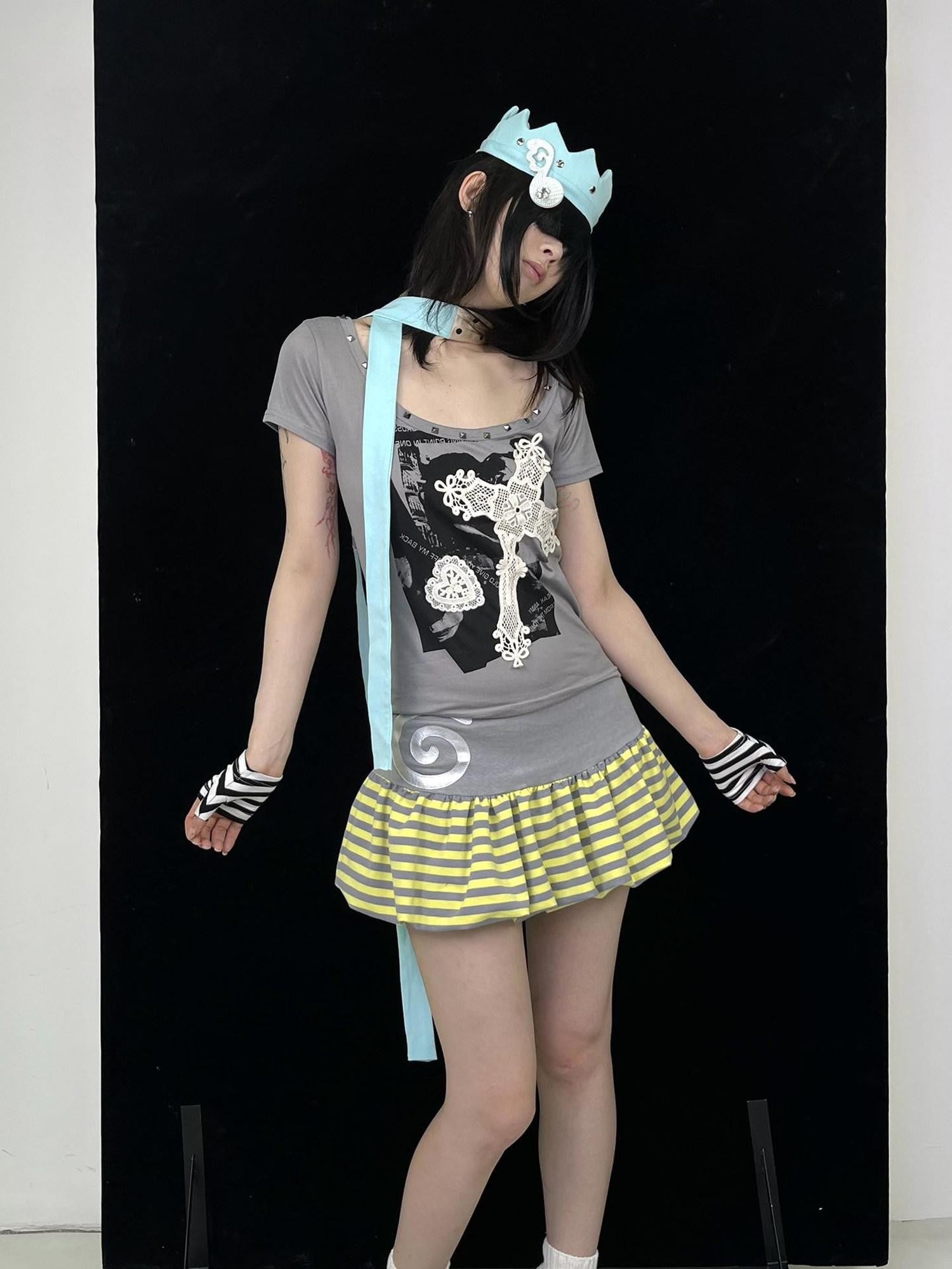 Ttsunami Mint Green Patchwork Polka Dot Stripe Women&