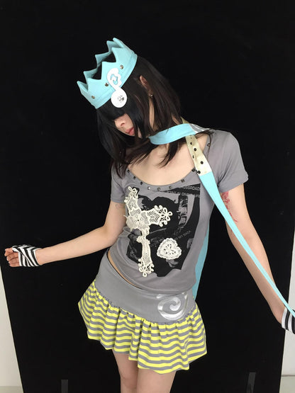 Ttsunami Mint Green Patchwork Polka Dot Stripe Women&