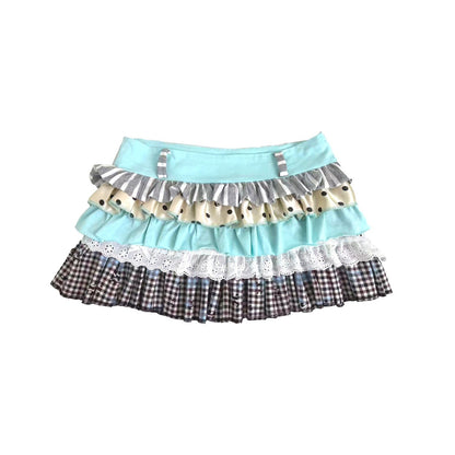 Ttsunami_Mint_Green_Patchwork_Polka_Dot_Striped_Pleated_High_Waist_Women&