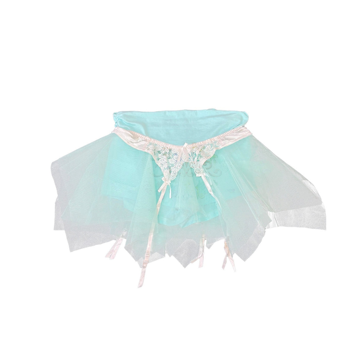 Ttsunami_Mint_Green_Spliced_Tulle_Lace_Waist_Pleated_Puff_Women&