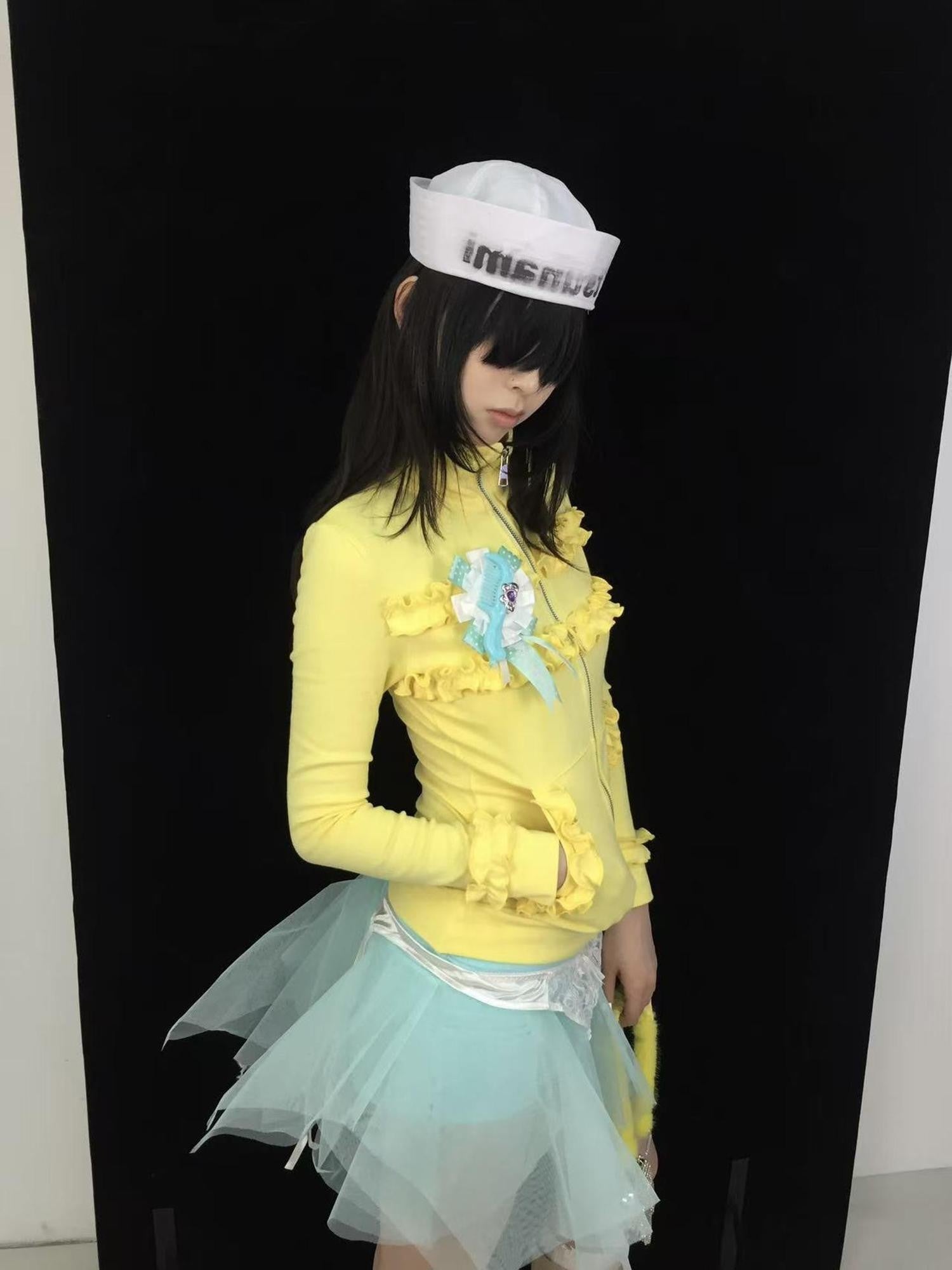 Ttsunami Mint Green Spliced Tulle Lace Waist Pleated Puff Women&