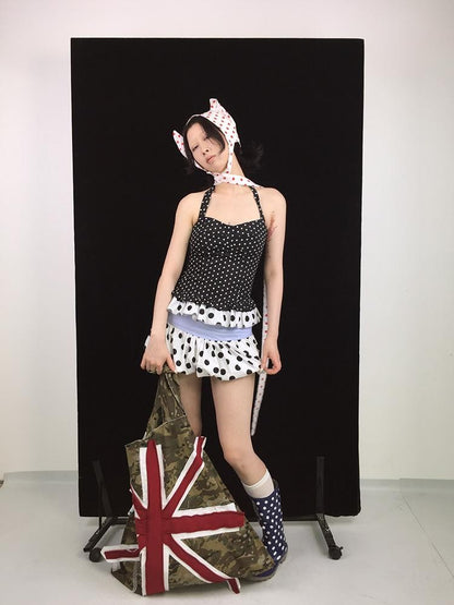 Ttsunami Polka Dot Lace Tie Back Backless Cropped Women&