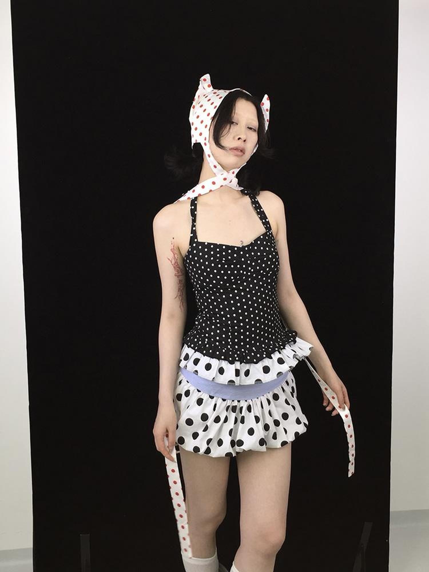 Ttsunami Polka Dot Lace Tie Back Backless Cropped Women&