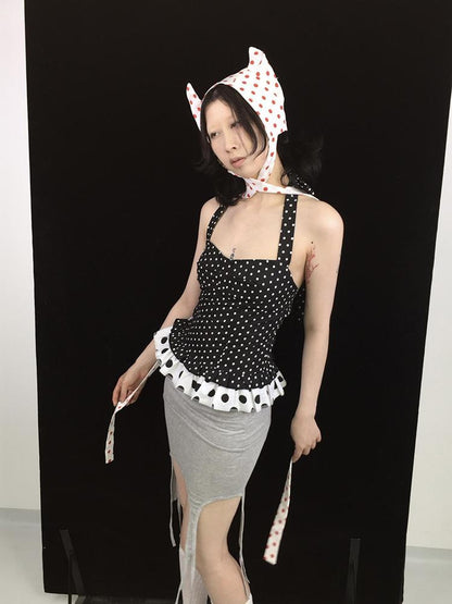 Ttsunami Polka Dot Lace Tie Back Backless Cropped Women&