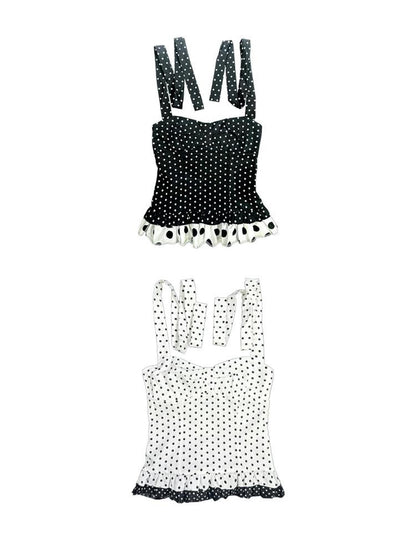 Ttsunami Polka Dot Lace Tie Back Backless Cropped Women&