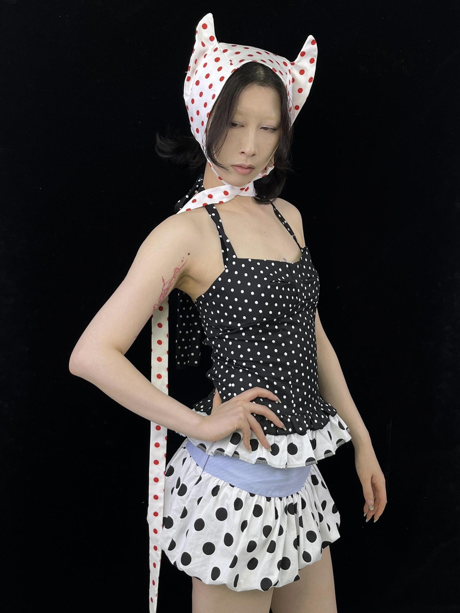 Ttsunami Polka Dot Lace Tie Back Backless Cropped Women&
