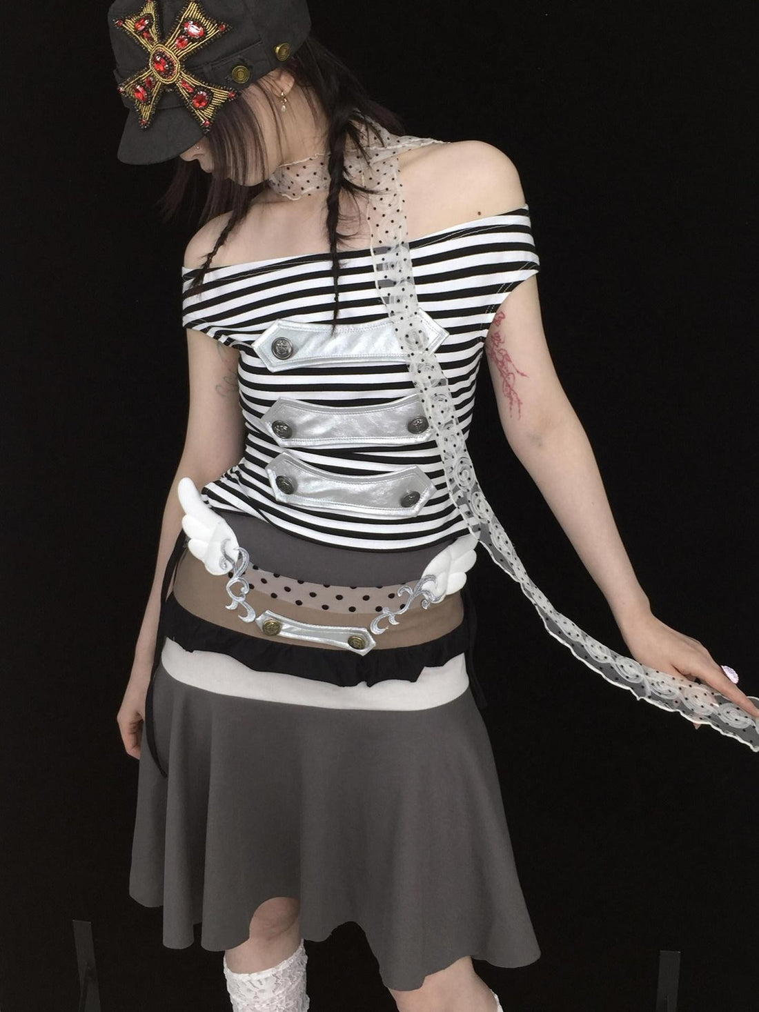 Ttsunami Polka Dot Multi Layer Spliced Wing Button Women&