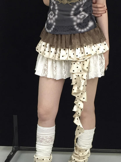 Ttsunami Polka Dot Ruffle Lace Patchwork Women&