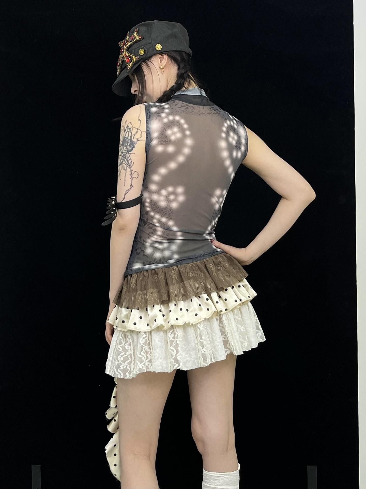 Ttsunami Polka Dot Ruffle Lace Patchwork Women&