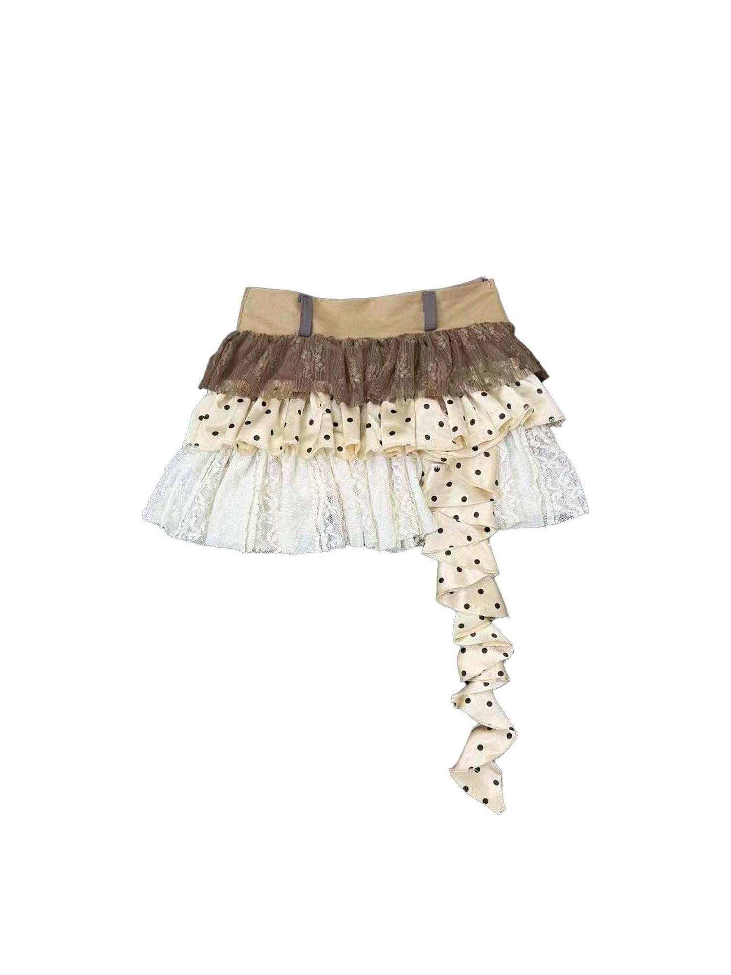 Ttsunami Polka Dot Ruffle Lace Patchwork Women&