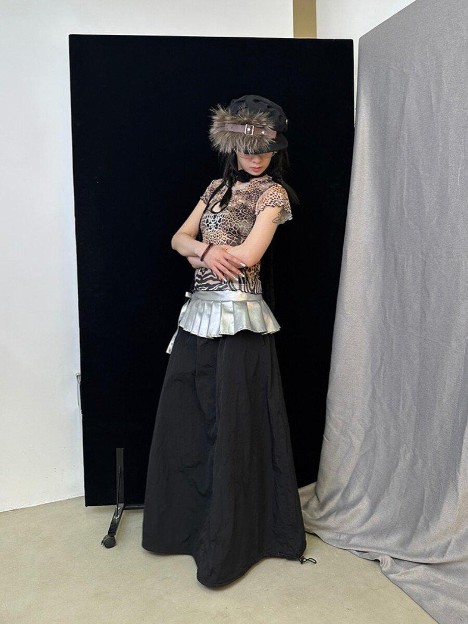 Ttsunami Silver Asymmetric Low Waist Pressed Pleats Women&