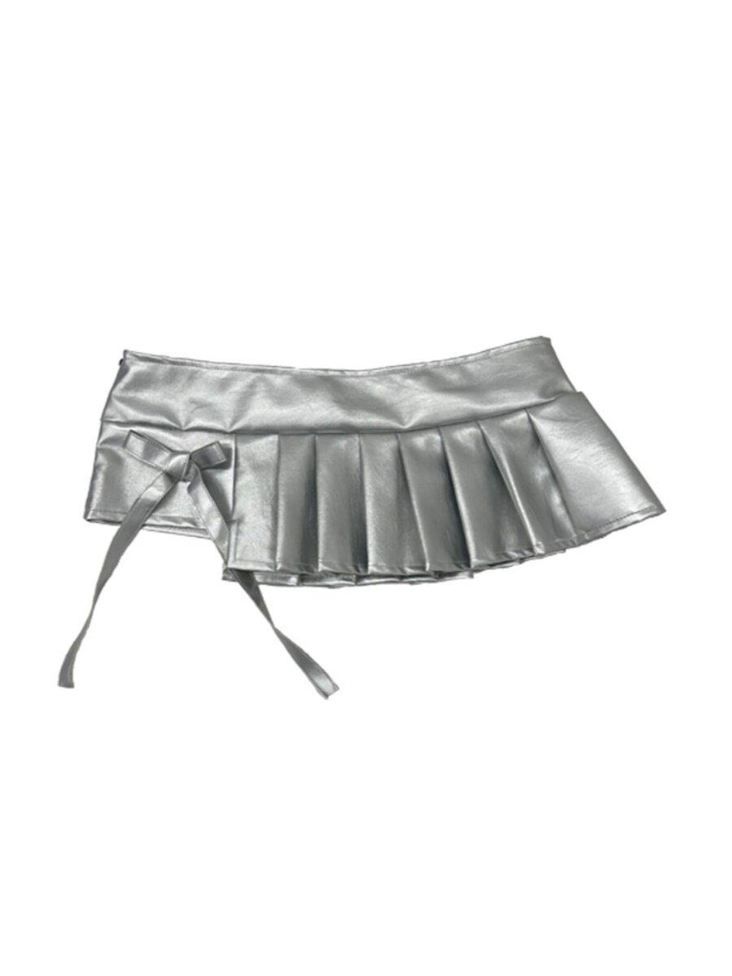 Ttsunami Silver Asymmetric Low Waist Pressed Pleats Women&