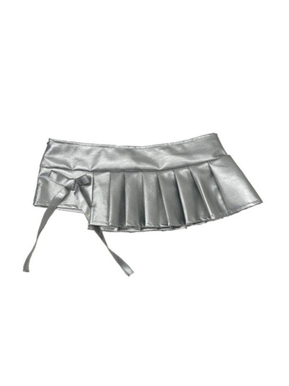 Ttsunami Silver Asymmetric Low Waist Pressed Pleats Women&