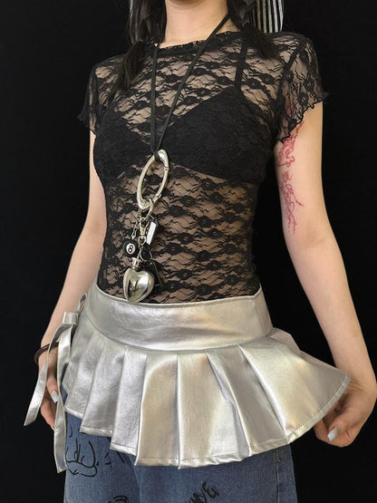 Ttsunami Silver Asymmetric Low Waist Pressed Pleats Women&