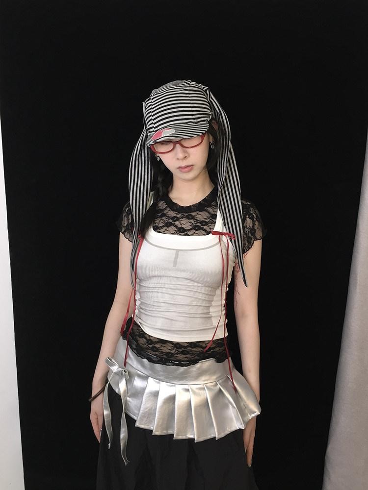 Ttsunami Silver Asymmetric Low Waist Pressed Pleats Women&