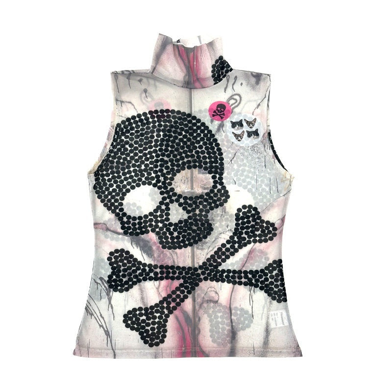 Ttsunami_Skull_Print_Mesh_Halter_Slim_Fit_Women&