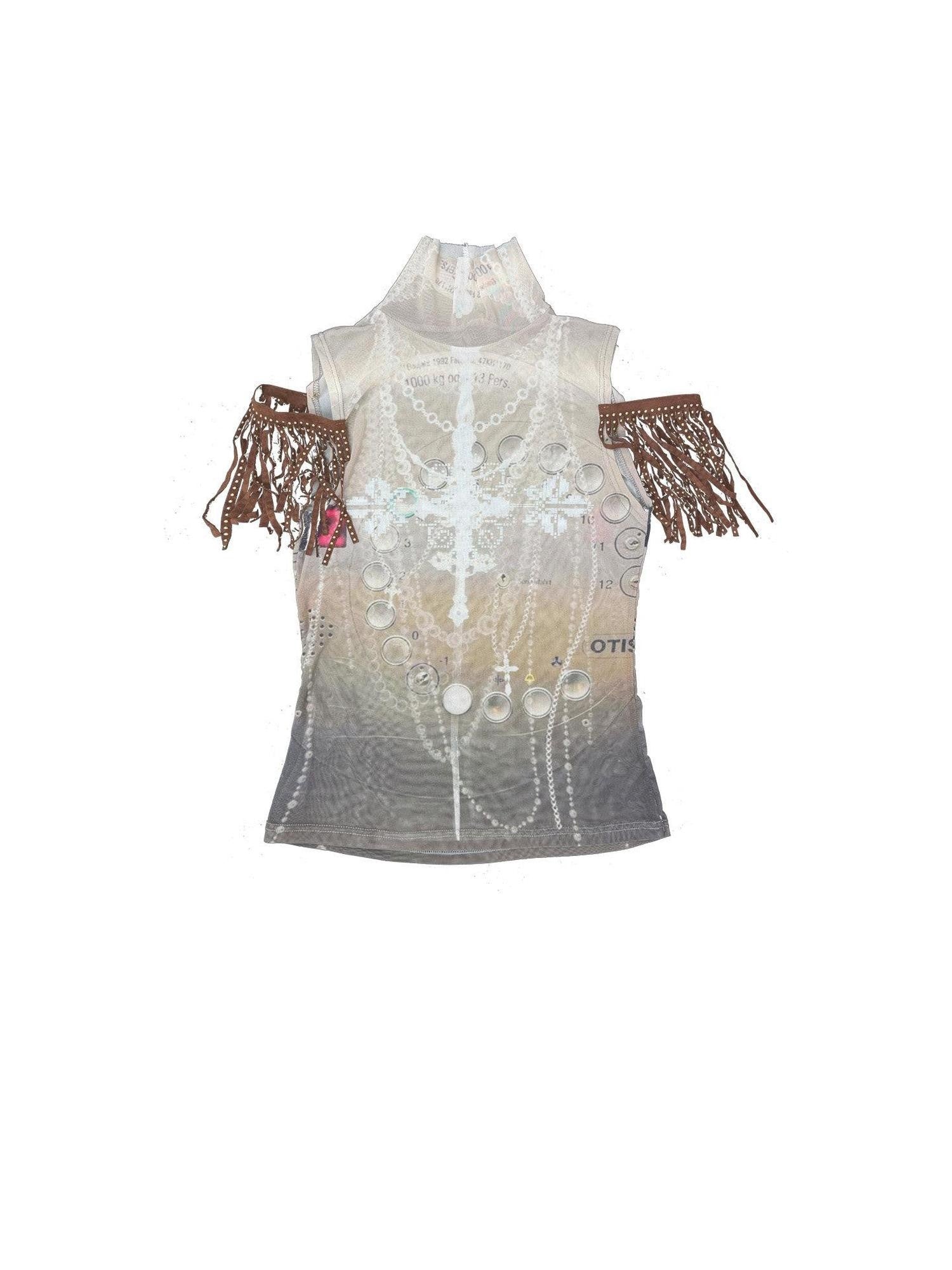 Ttsunami Striped Printed Rivet Tassel Sleeve Mock Neck Slim Hline Women&