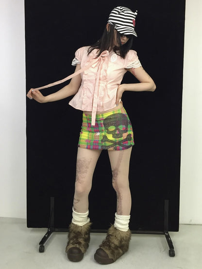 Ttsunami Supersaturated Skull Text Print Slim Fit A Line Women&