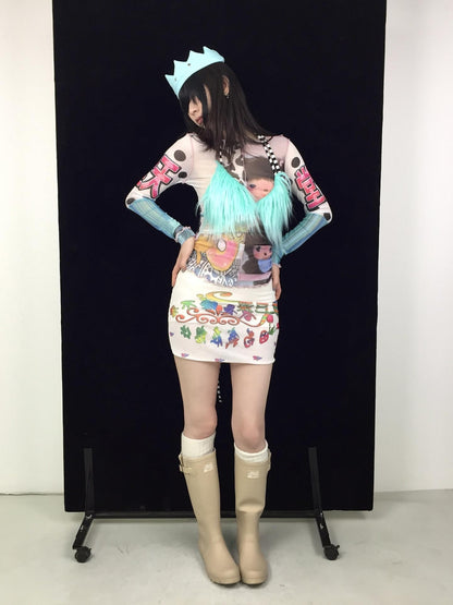Ttsunami Supersaturated Skull Text Print Slim Fit A Line Women&