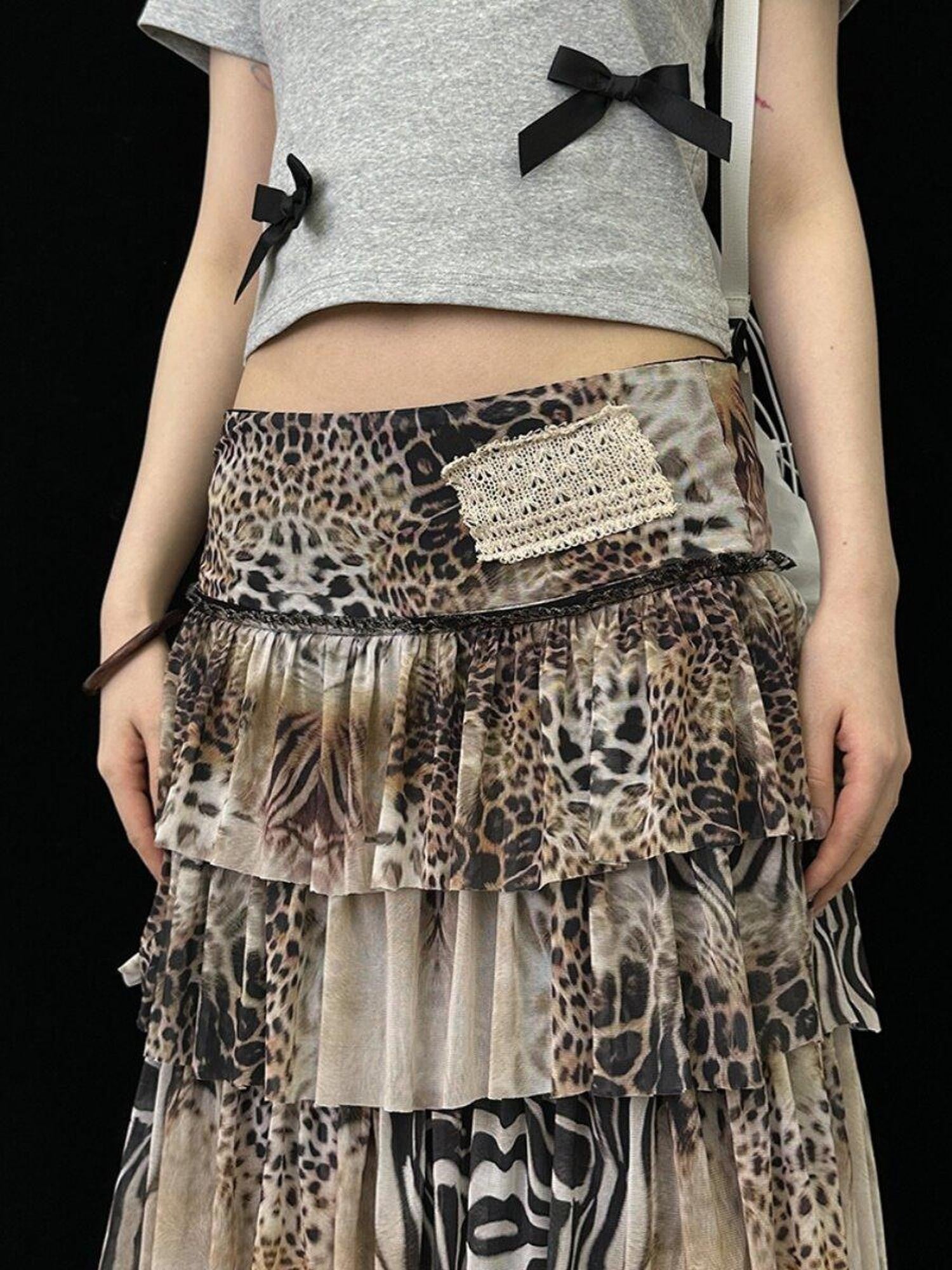 Ttsunami Tulle Pleated Leopard Heavily Embellished Women&