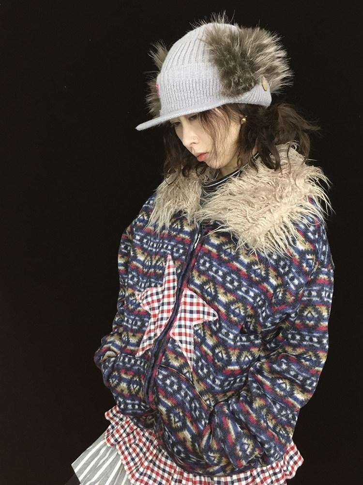 Ttsunami Vintage Plaid Double Layer Collar Double Zipper Women&