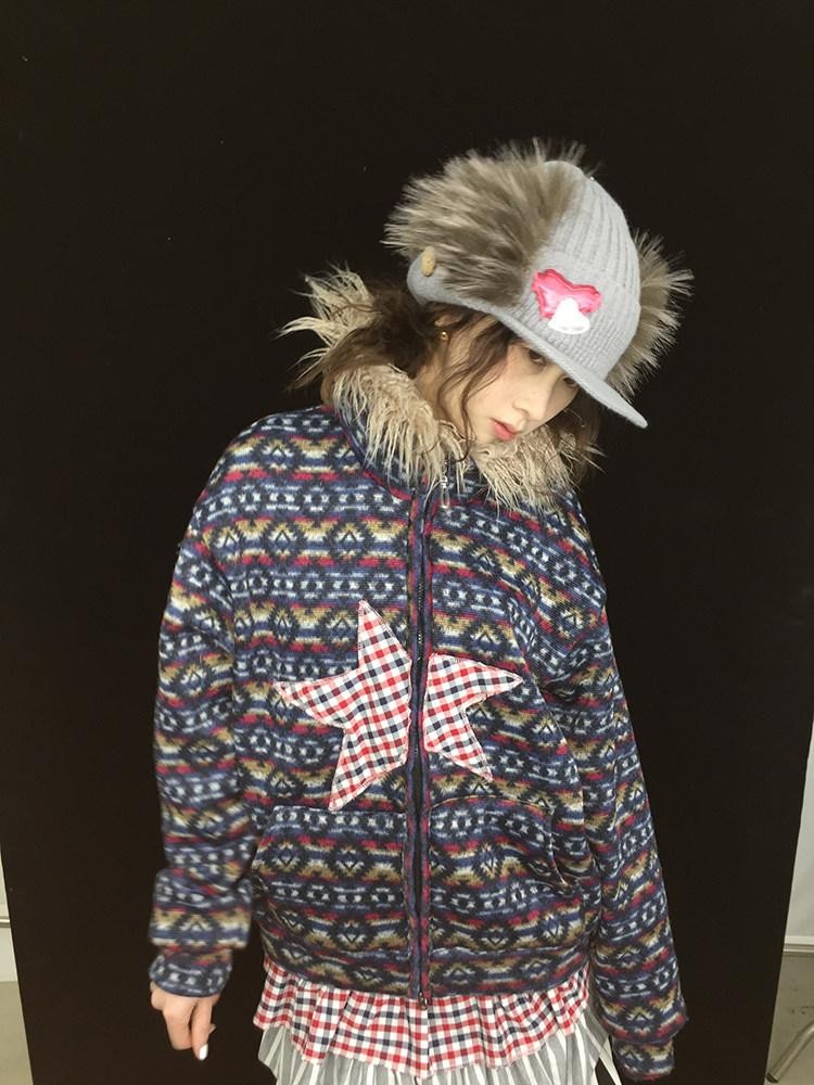 Ttsunami Vintage Plaid Double Layer Collar Double Zipper Women&