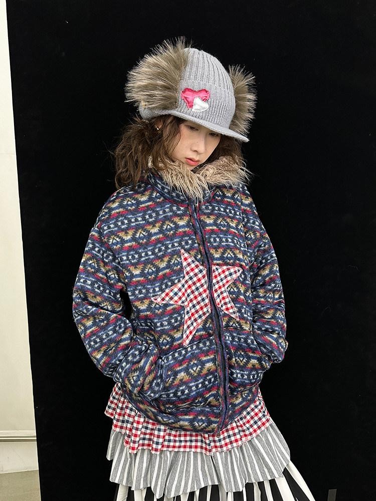 Ttsunami Vintage Plaid Double Layer Collar Double Zipper Women&