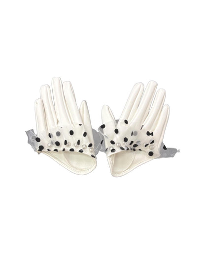 Ttsunami White Half Finger Spliced Black Polka Dot Leather Look Women&