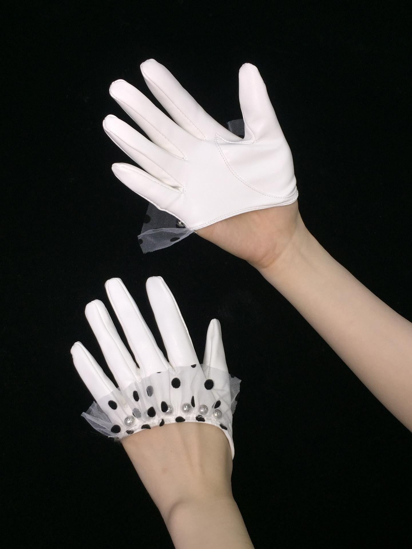 Ttsunami White Half Finger Spliced Black Polka Dot Leather Look Women&