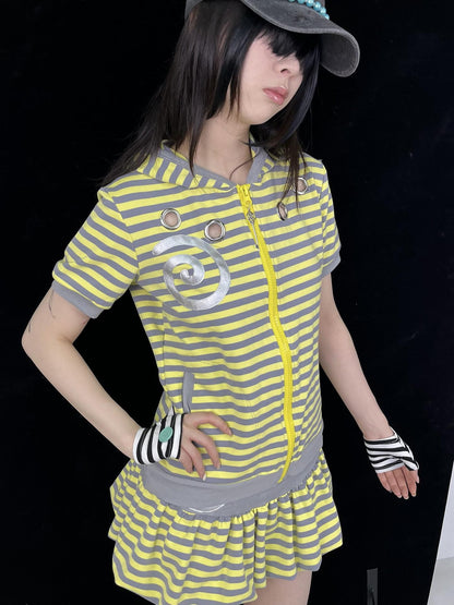 Ttsunami Yellow Grey Striped Bunny Ear Hood Patch Women&