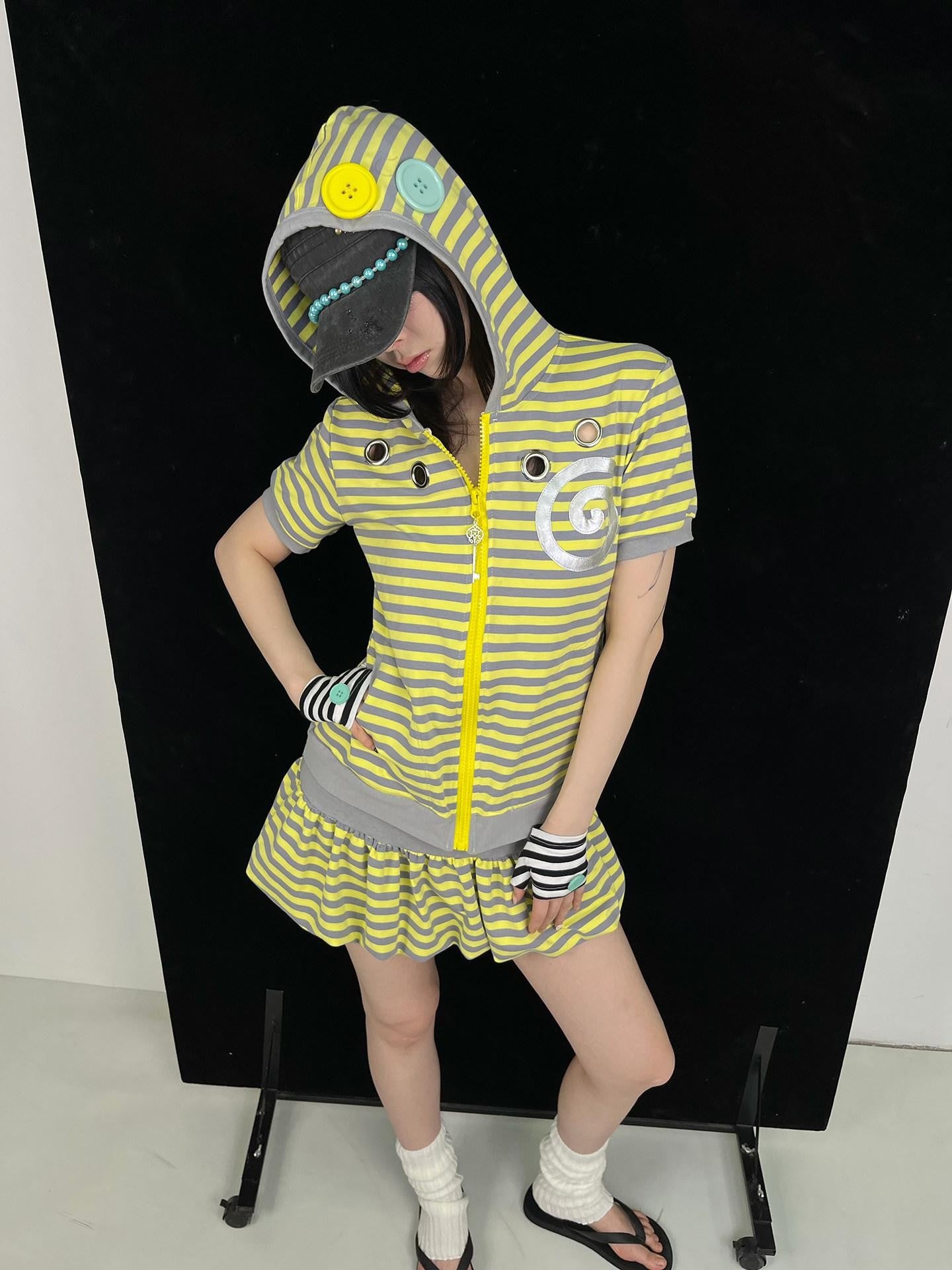 Ttsunami Yellow Grey Striped Bunny Ear Hood Patch Women&