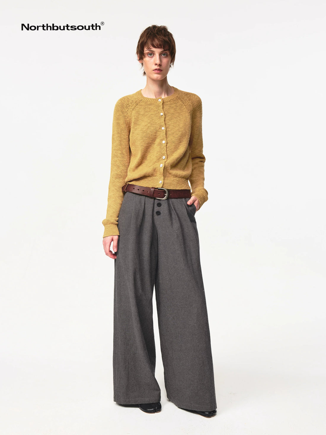 Tunnel Pleat Cotton Linen Textured Multi Button Relaxed Trousers