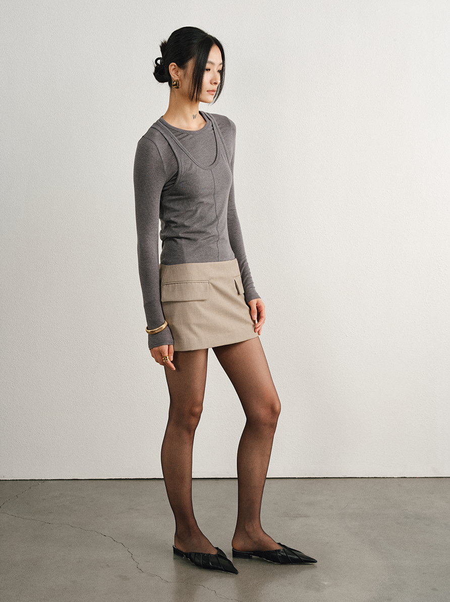 Tweed Adjustable Waist Merino Wool Skirt