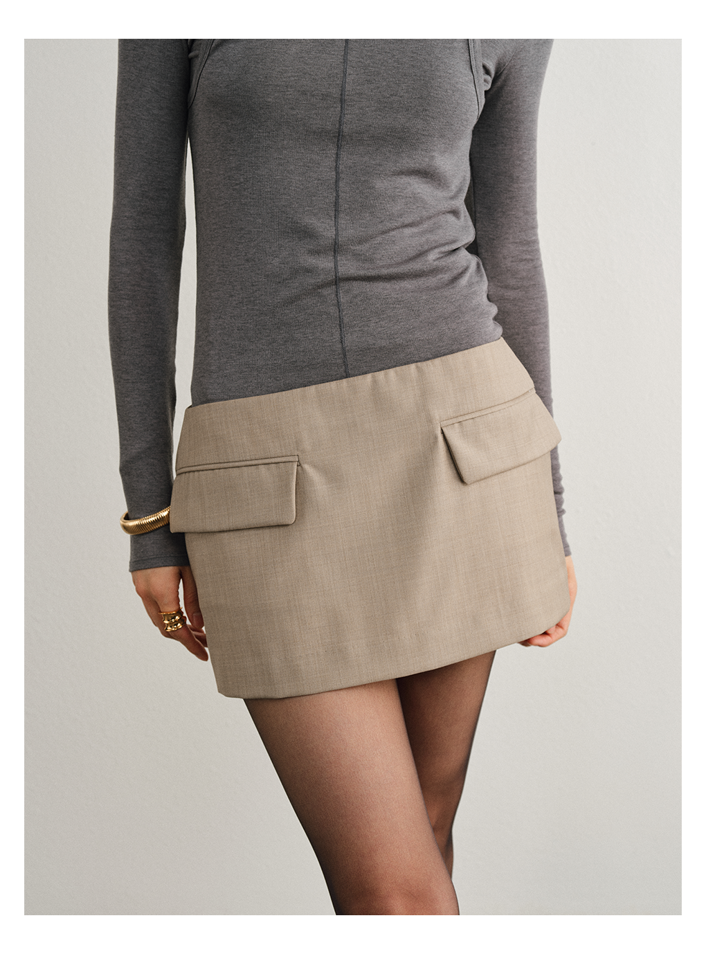 Tweed Adjustable Waist Merino Wool Skirt