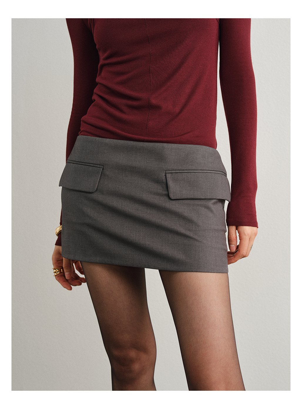 Tweed Adjustable Waist Merino Wool Skirt