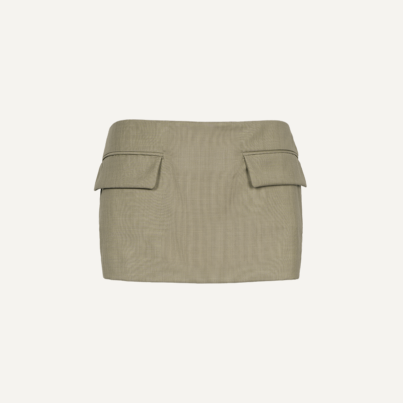 Tweed Adjustable Waist Merino Wool Skirt