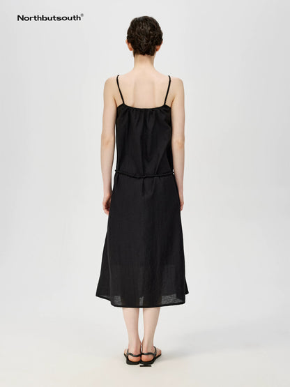 Twist Knot V-Neck Adjustable Strap Textured Midi Dress